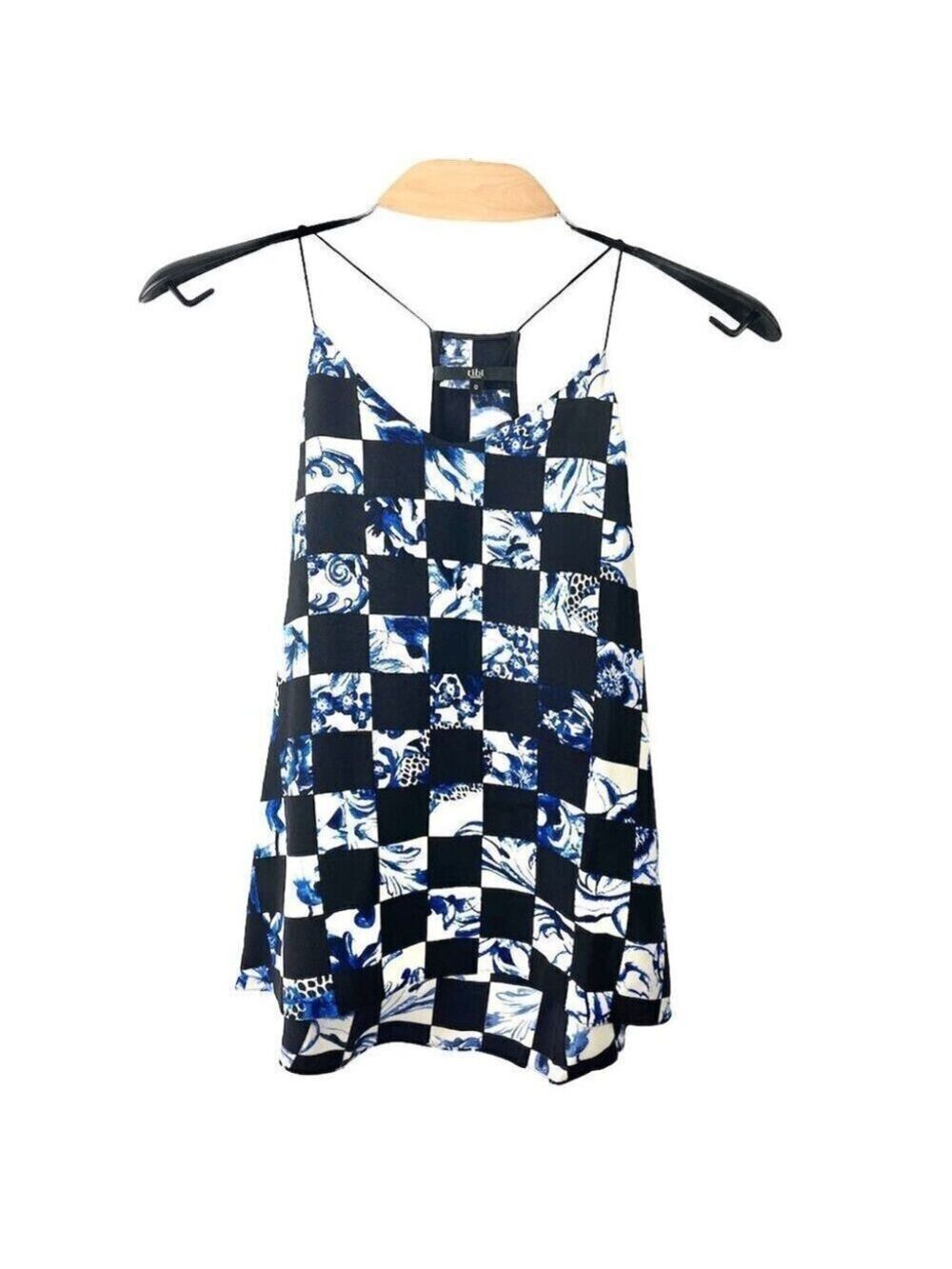 ** tibi Rococo Checkered Silk Racerback Camisole US 0 - Picture 3 of 7